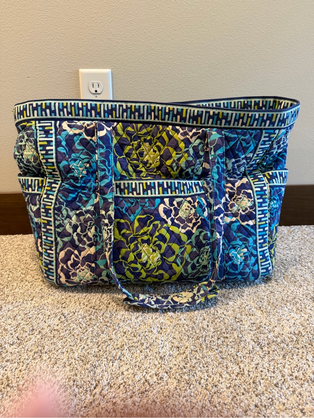 Vera Bradley Quilted Tote in Blue, Green and Purple